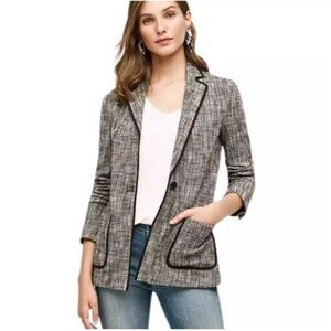 Anthropologie Cartonnier Blazer Size 6 Tweed Cotton Academia Office Black White